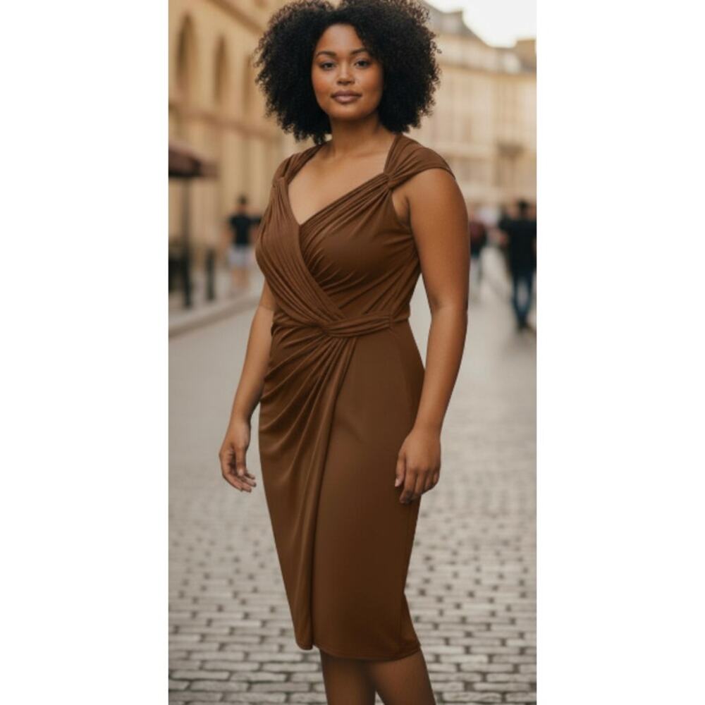 Tadashi Shoji Heart Neckline Cocktail Chocolate Brown Dress Size L